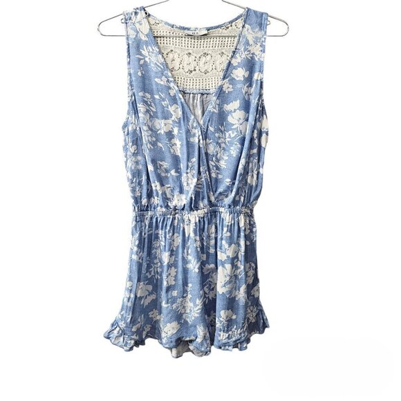 💎Joe B by Joe Benbasset Floral Ruffle Lace Boho Blue And White Romper - Picture 4 of 11